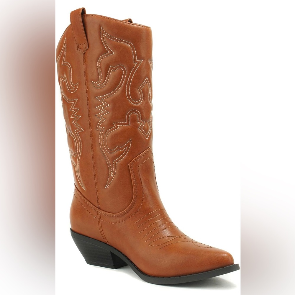 Soda Reno Cognac Women Western Cowboy Pointed Toe Knee High Boots